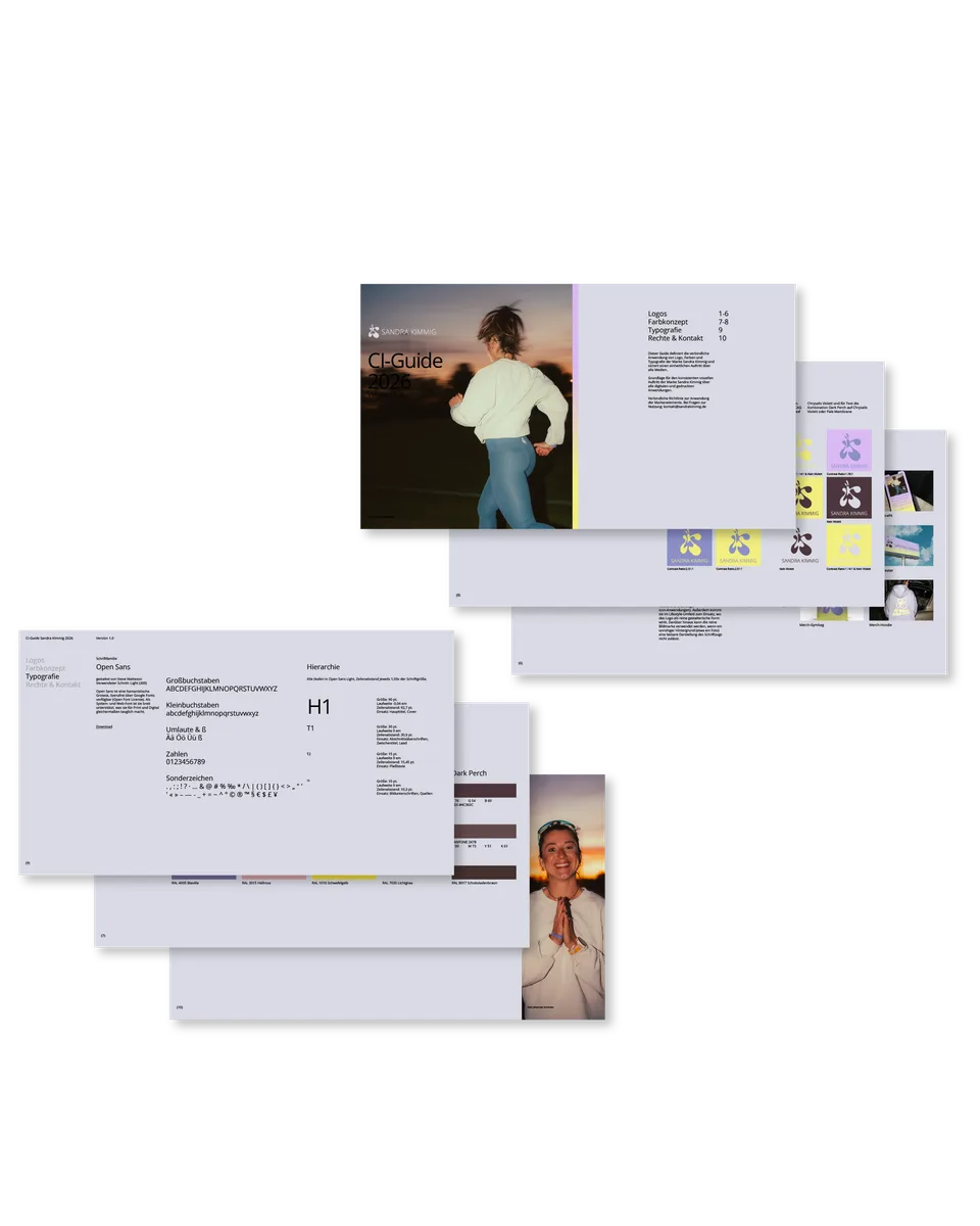 Sandra Kimmig, Markenidentität: Layout-Beispiele für Website und Dokumente mit Fotos