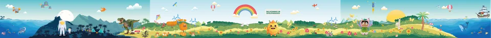 Gongoll Freizeitmarkt, Markenraum: Panorama-Motiv der Fensterfolierung mit Landschaft und Regenbogen