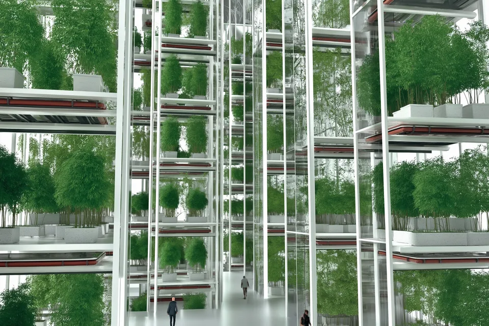 Brandcenter of the Forest, research and teaching: visualisation of a multi-storey greenhouse with trees