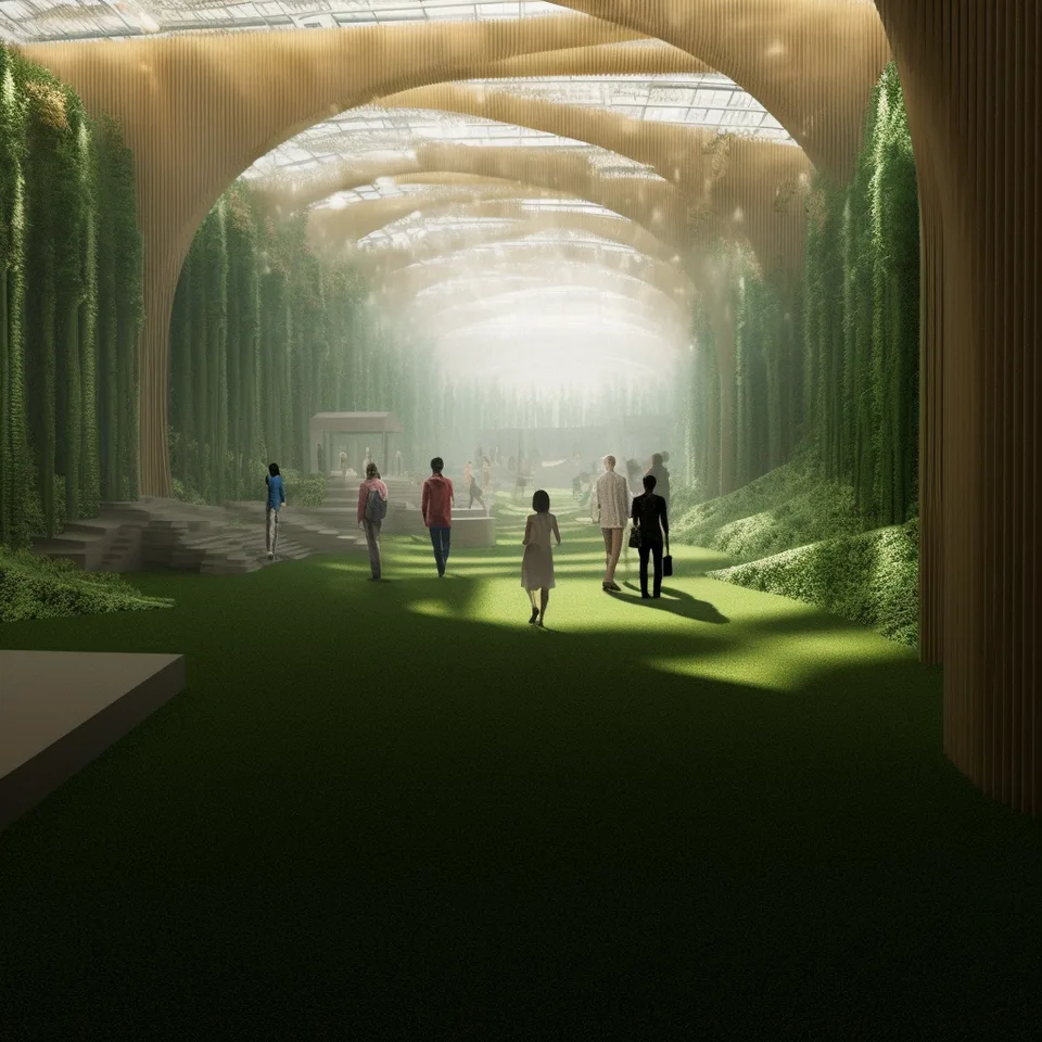 Brandcenter of the Forest, research and teaching: visualisation of a green path under a timber structure