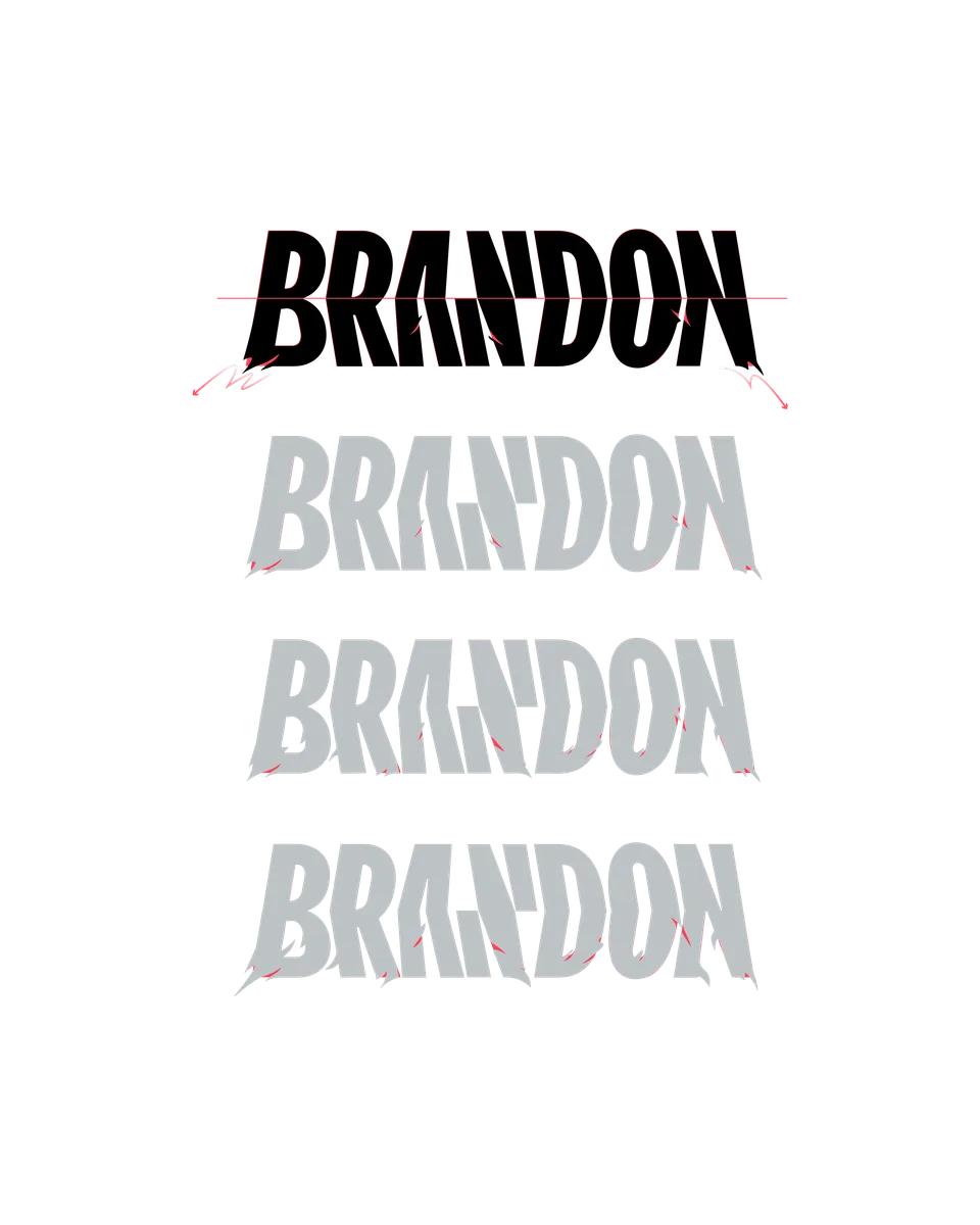 Brandon, Markenidentität: Logo „Brandon“ dreifach untereinander in Grau auf Schwarz